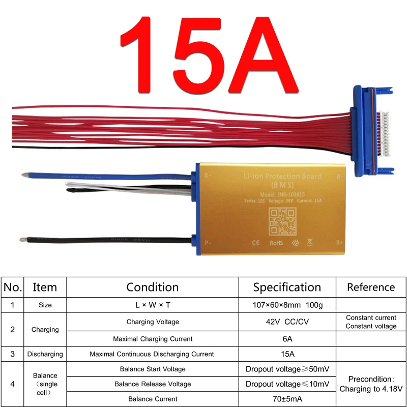 3.7V 7S/10S/13S 24V/36V/48V 15A 25A 35A 리튬 이온 배터리 BMS PCM PCB, 균형 온도 보호 및 온/오프 스위치 포함