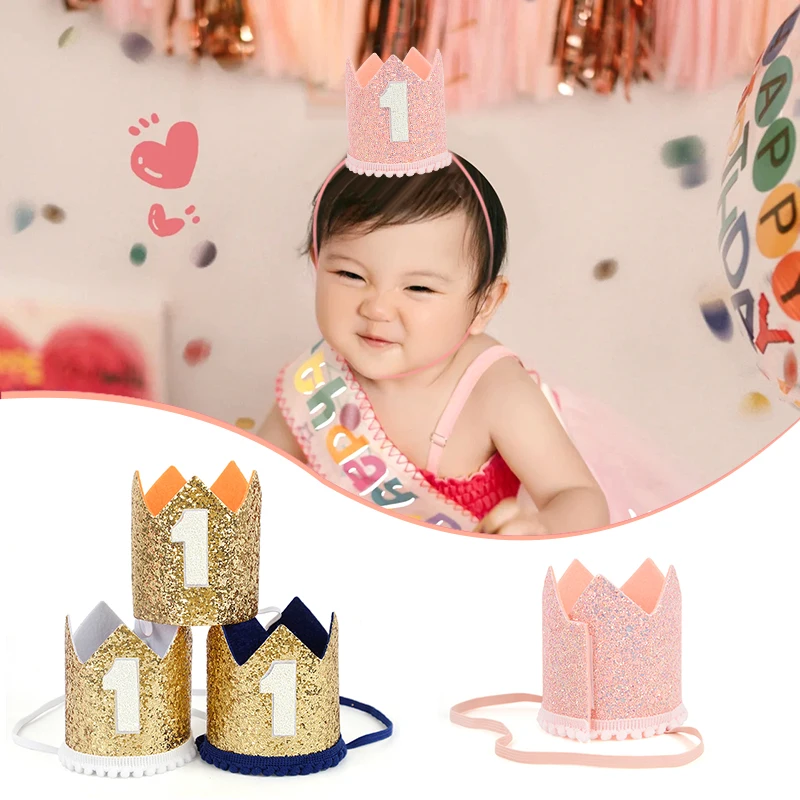 1piece Birthday Crown Baby Shower Gender Reveal One Headband Hat Number 1 Birthday Party Kids Gifts DIY Decoration Accessories