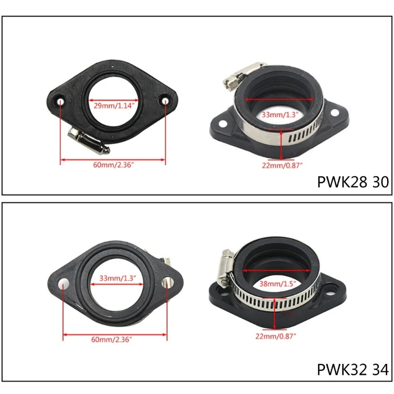 Motorcycle Carburetor Adapter Inlet Intake Pipe Rubber Mat Fit on PWK 28/30mm 32/34mm Carburetor UTV ATV Pit Dirt Bike