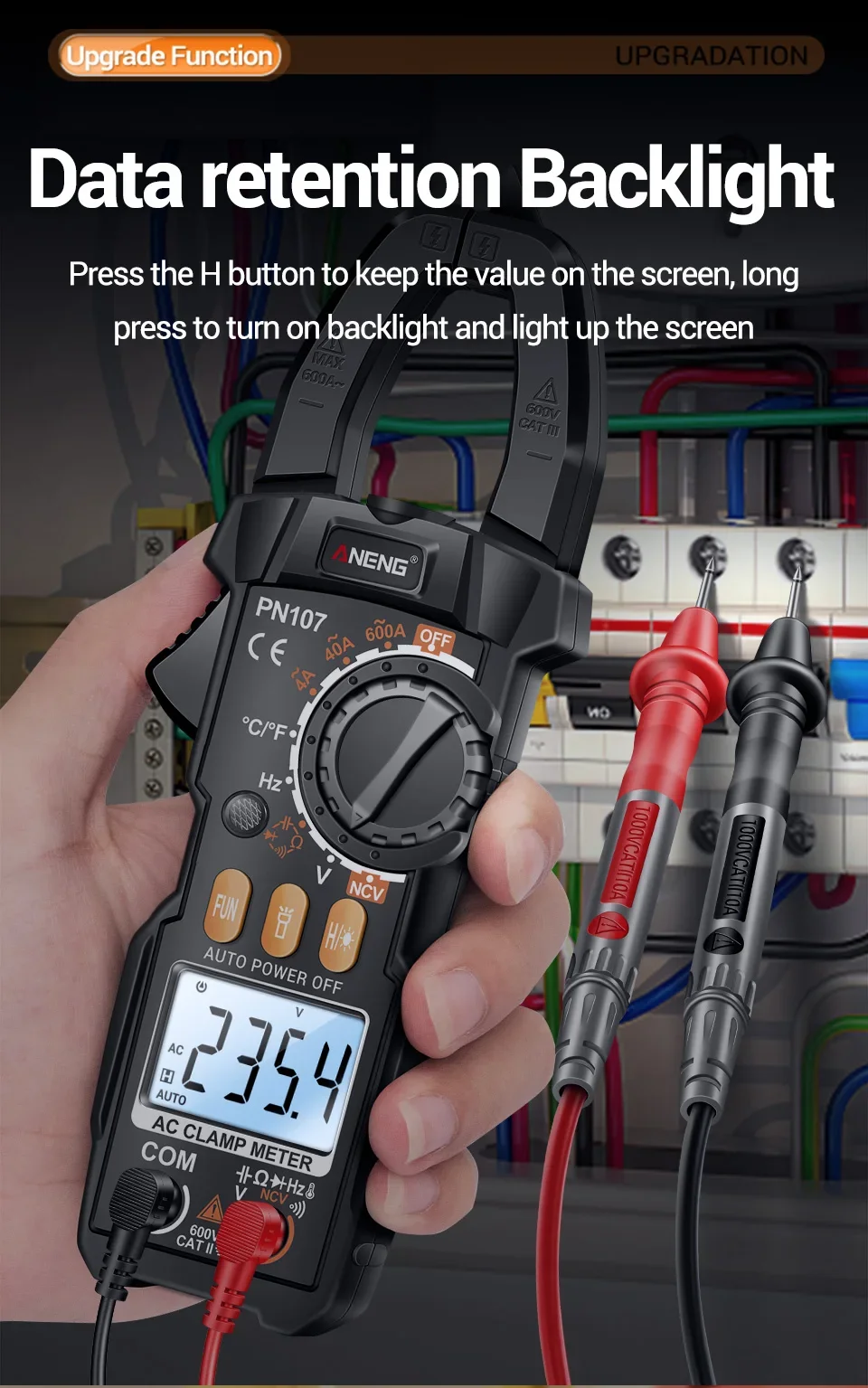ANENG PN107 Zangenamperemeter VC1010 Spannungsprüfer-Set 4000 Anzeigen 200A AC/DC Strom NCV-Erkennung Elektrikerwerkzeuge – Detail 8