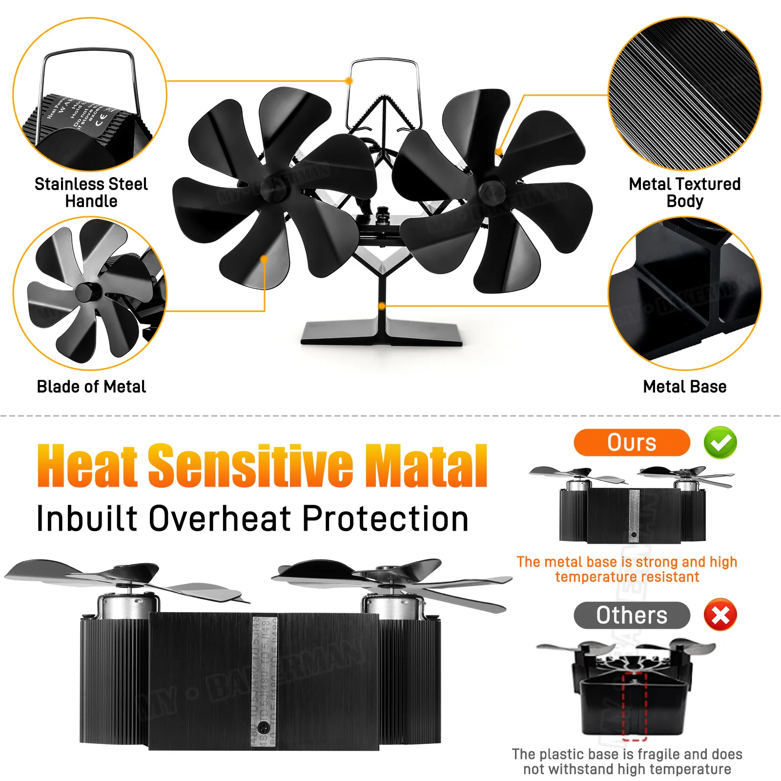 Stove Fan Black Fireplace Fan With 12 Blades Heat-powered Stove Fan No Battery or Electricity Required Log Wood Burner Eco Quiet