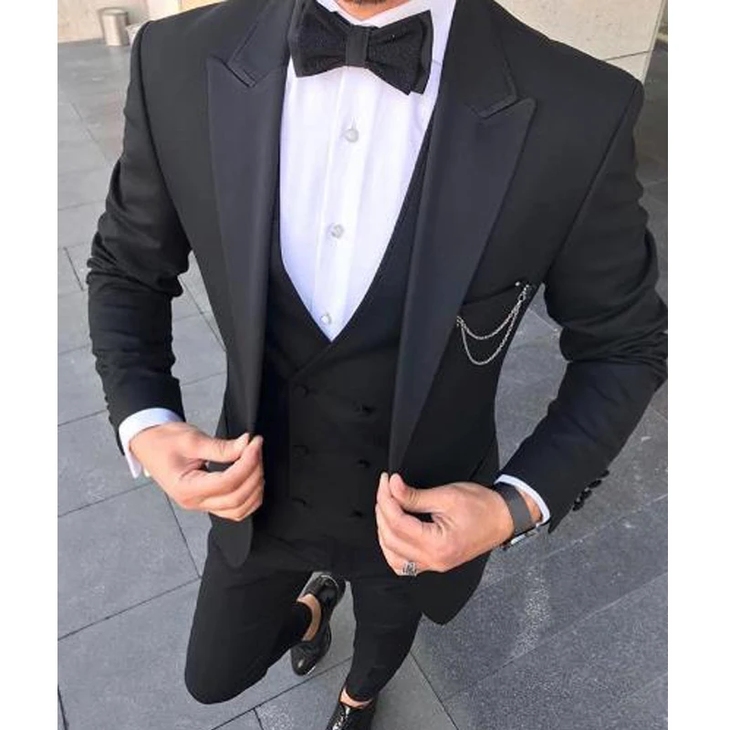 

Business Formal Men Suits Peaked Lapel Wedding Tuxedos for Groom Slim Fit Male Fashion Blazer 3 Pieces Jacket with Pant Vest