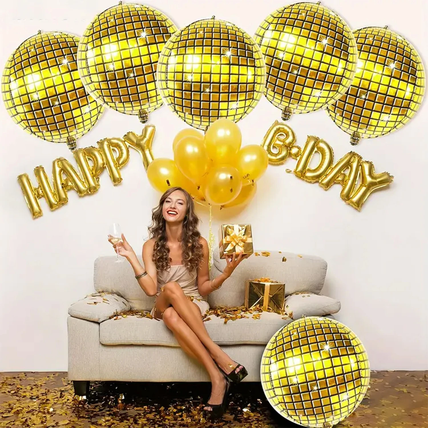 Set of 6 Metallic Disco Dance Party Balloons - 22 Inch Aluminum Film Decor