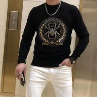 Men's Sweater Pullover  Winter New Fashion Rhinestone Printing Luxury Popular Homme Clothing Warm Streetwear Black Inner Garment 2