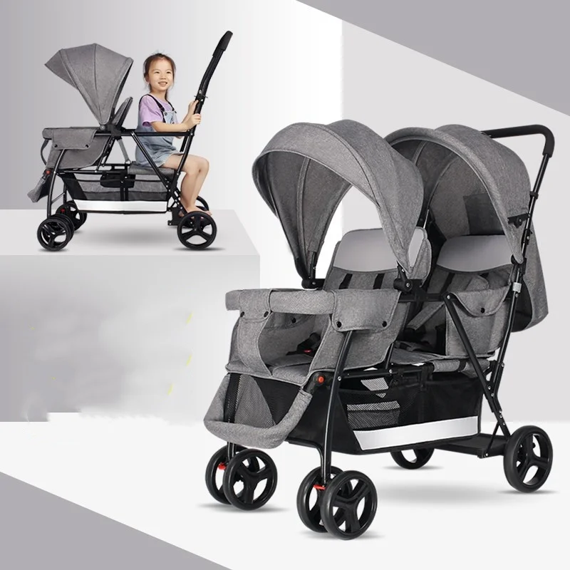 Twin baby stroller sits in the trolley before and after the stroller size treasure double car second child can sit and