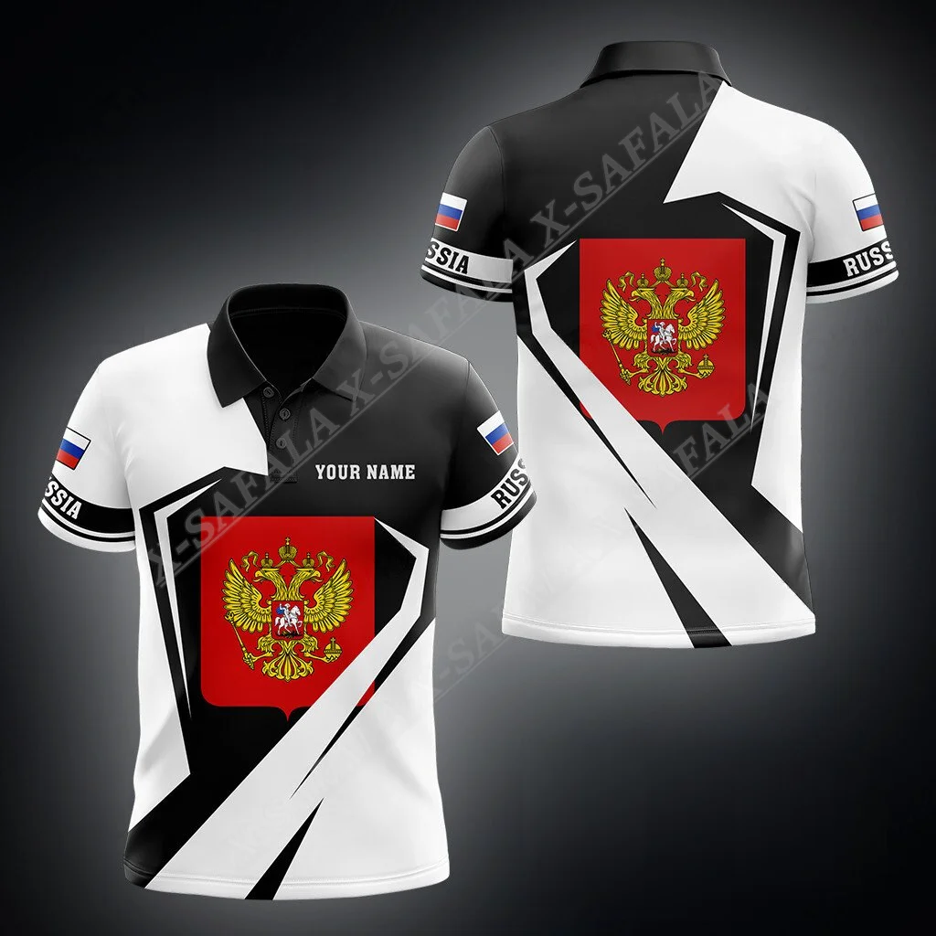 

CUSTOMIZ RUSSIA MAP COAT OF ARMS 3D Print Polo Shirts Mens Collar Short Sleeve StreetWear Casual Top New Summer Clothing