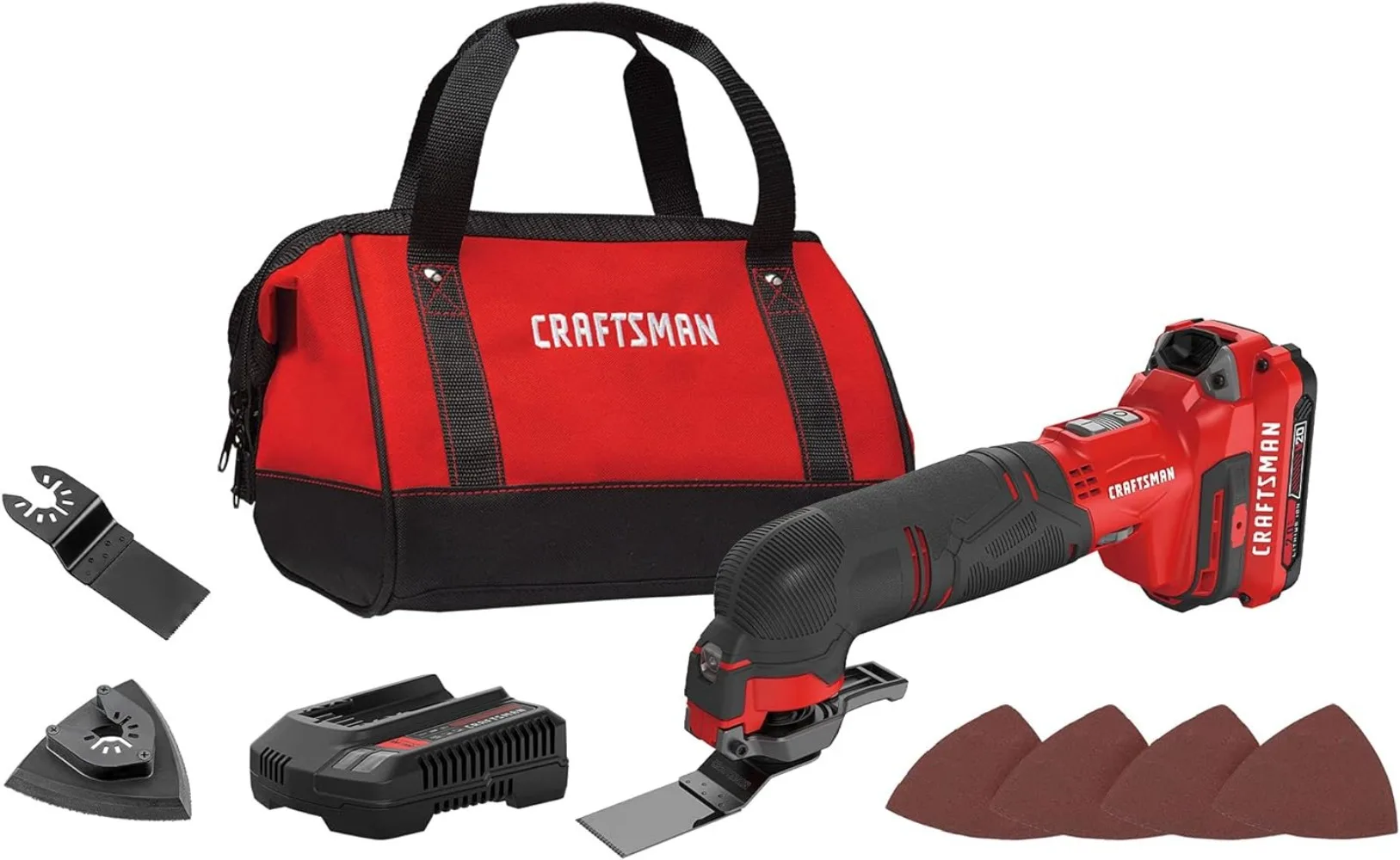 

Беспроводной многофункциональный инструмент CRAFTSMAN V20, комплект колеблющихся инструментов, лезвия, наждачная бумага, аккумулятор и зарядное устройство в комплекте (CMCE501D1)
