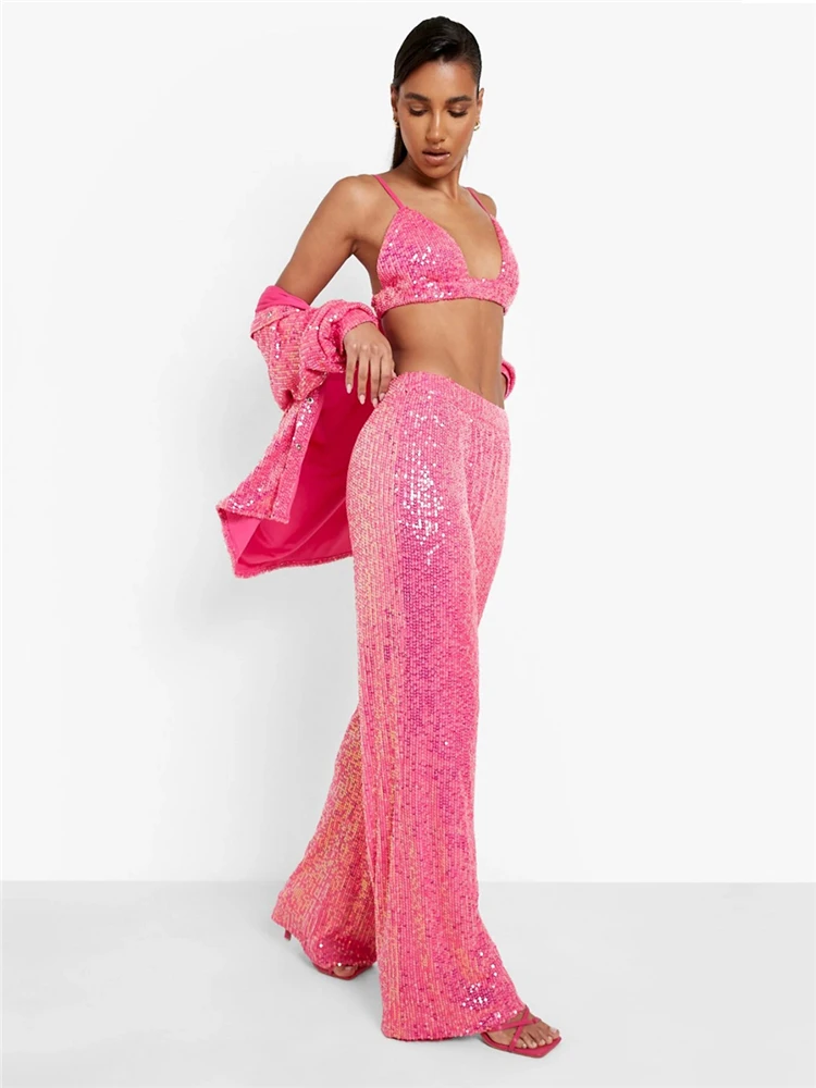 Tossy Sparkly Two-piece Set Party Outfits For Womens Sequin Top