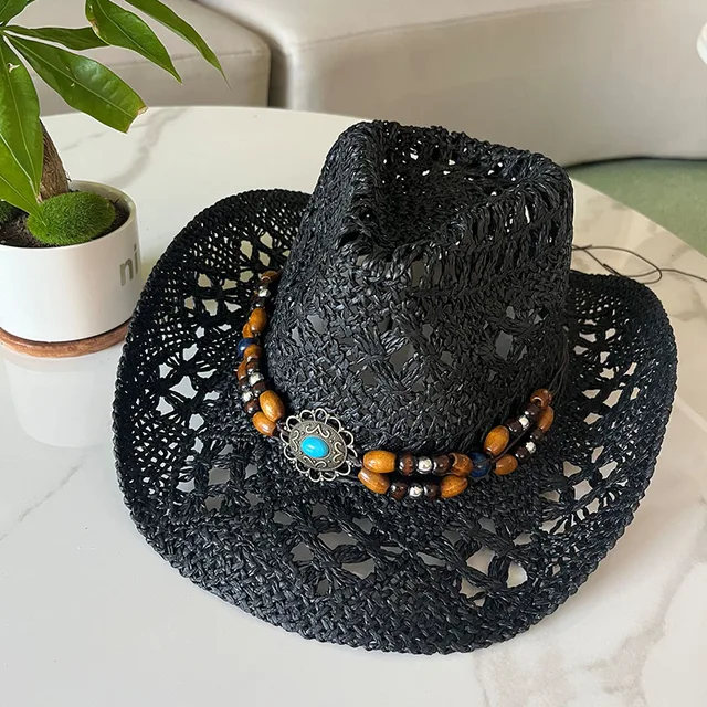 Cappello Cowboy In Paglia - Lavorato A Mano, Tesa Larga, Unisex Per Estate E Spiaggia - Foto 4