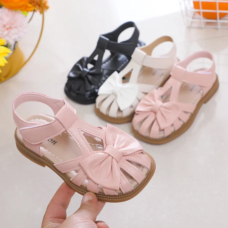 Baby Sandals for Girl Peep-toe Breathable Bow-knot Princess Children Fashion Soft 2024 Summer New Girls Sandals Cute Versatile 3