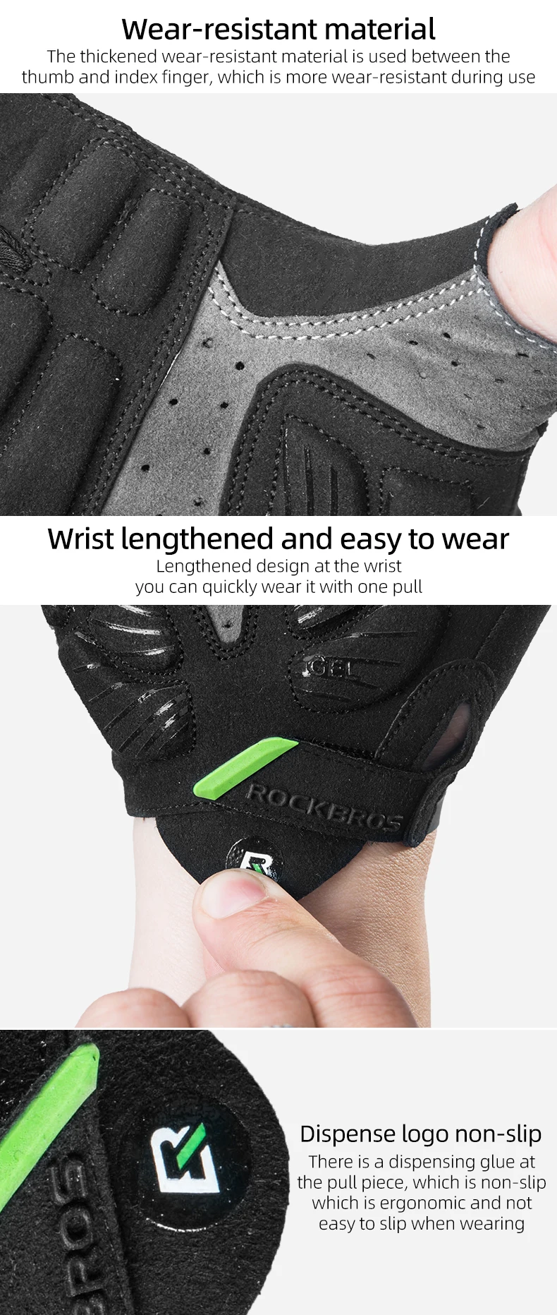 ROCKBROS Fahrradhandschuhe Sommer Atmungsaktive MTB Road Half Finger Fahrradhandschuhe SBR Gel Pad Stoßfeste Sport Radfahren Shorts Handschuhe – Detail 8
