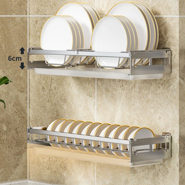 Kitchen Dish Rack Hanging Drying Organizer Storage Shelf 2/3 Tier Wall  Mount Bowl Holder with Drain Tray 304 Stainless Steel - AliExpress
