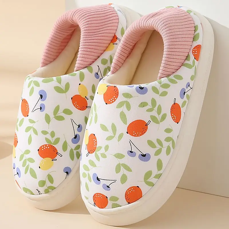 

Winter Warm Cotton Slippers for Women Indoor Floor Flat Home Non-slip Shoes Fashion Female Toe Wrap Thick Soft Sole House Slides