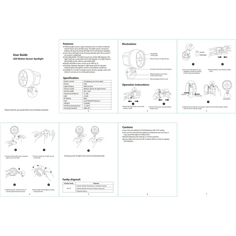 Outdoor Motion Sensor LED Spotlights Wall Garden Security Lights