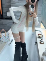 Pure Desire American Long Sleeved T-shirt Jumpsuit Slim Fit Letter Spicy Girl Sexy Sports Fitness Yoga Cycling Jumpsuit Shorts - Image 4