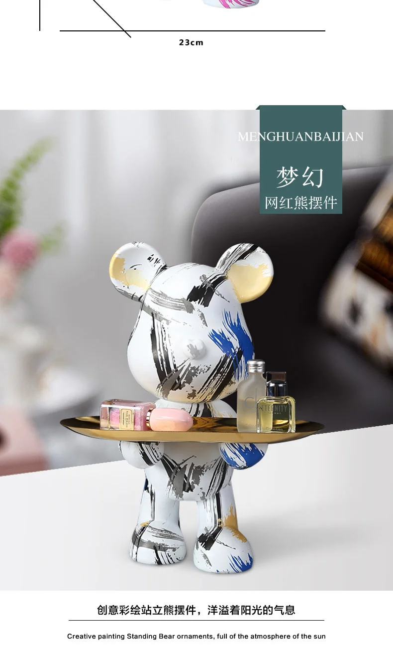 Statue deco,Figurine ours brique en résine avec plateau en cuivre