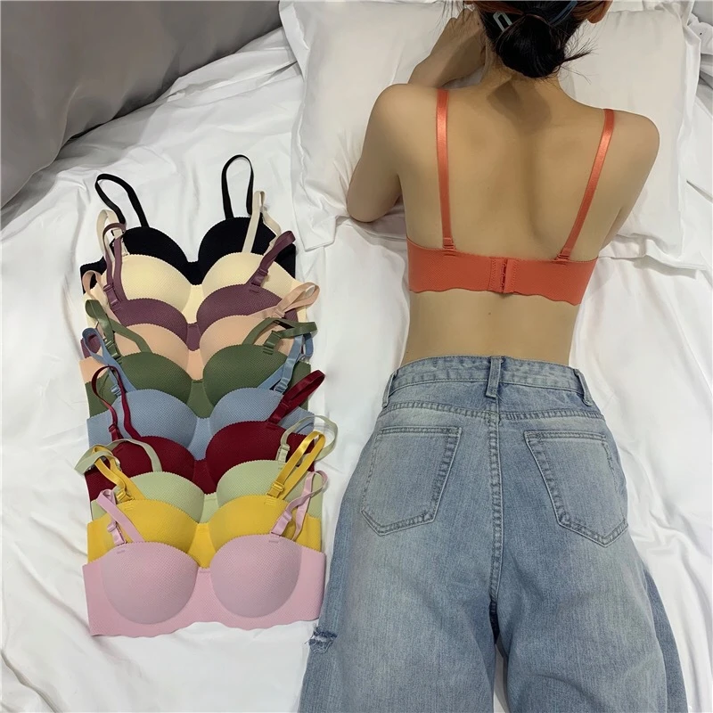 

Invisible Strapless Push Up Bras Low U Back Women Seamless 2 Piece Sets Sexy Underwear Breathable Wire Free Thicken Lingerie