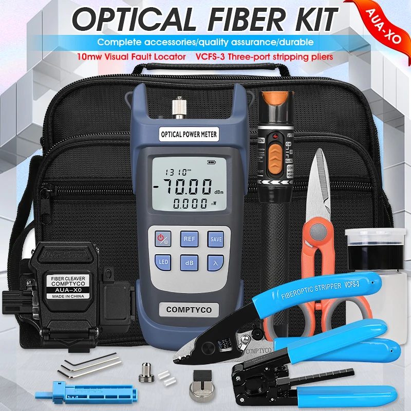 FTTH Fiber Optic Cold Splicing Kit Set Three-port Nomiller Pliers AUA-XO Cutting Knife Red Light Pen Optical Power Meter etcr7350 ac 0 0a 6000a 3600kw coil flexible clamp power meter three phase power sequence voltage current frequency multimeter