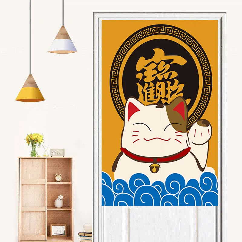 Japanese Style Lucky Cat Printed Door Curtain Partition Kitchen Doorway Decorative Drapes Cafe Restaurant Entrance Half-Curtain 4