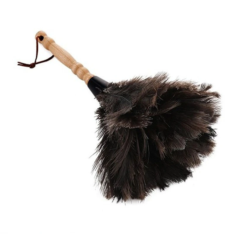 Feathered Duster Dust Duster Solid Wood Handle Handheld Dust Brush Cleaner for Housework JOMD