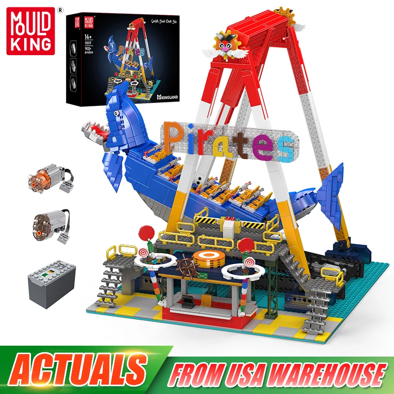 Mould King 11017 Amusement Park Toys The Motorized Dragon Shark Pirate Ship Building Block Roller Coaster Brick Set Kids Gift
