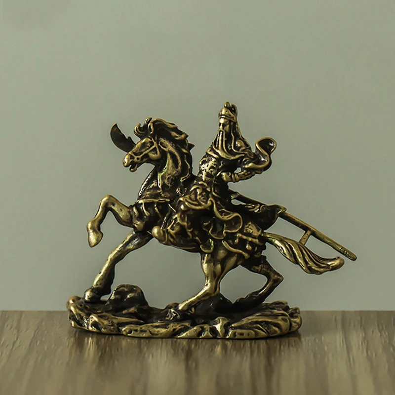 

Винтажные латунные китайские статуэтки Гуань Gongwu богатство, Бог, подвеска для автомобиля, настольные украшения из чистой меди