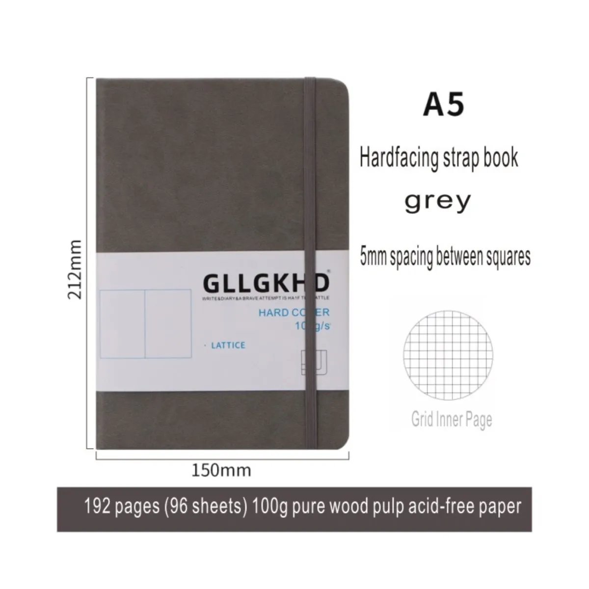 Neues Raster-A5-Karton, einfaches Gummiband, tragbares Notizbuch aus Kunstleder für Geschäftsbüro, Besprechung, Arbeit – Detail 13