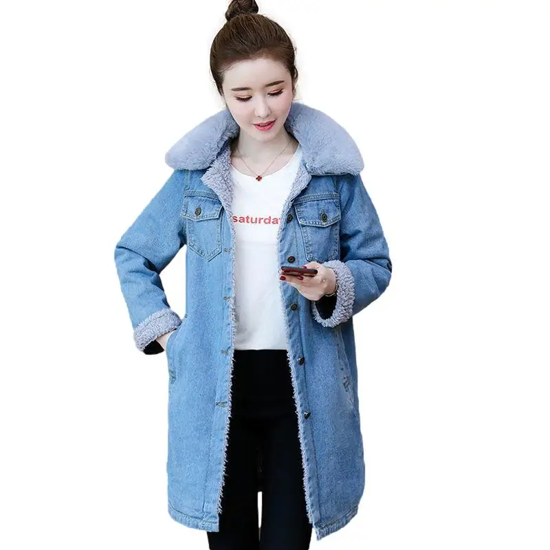 

Классическая женская теплая джинсовая куртка с меховым воротником Флисовая теплая зимняя джинсовая куртка с капюшоном