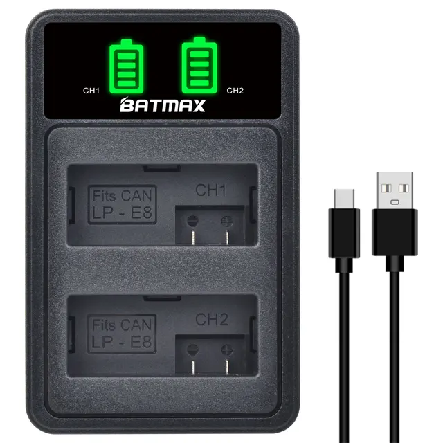 LCD USB Dual LP-E8 LP E8 LPE8 Battery Charger with Type c for Canon EOS 600D 650D 550D 700D T4i T5i Rebel T2i