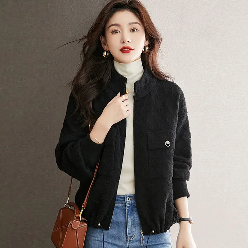 Early Spring Stand Collar Short Jacket Women Spring New High Sense Solid Color Baggy Outcoat Simple Casual Versatile Outerwear