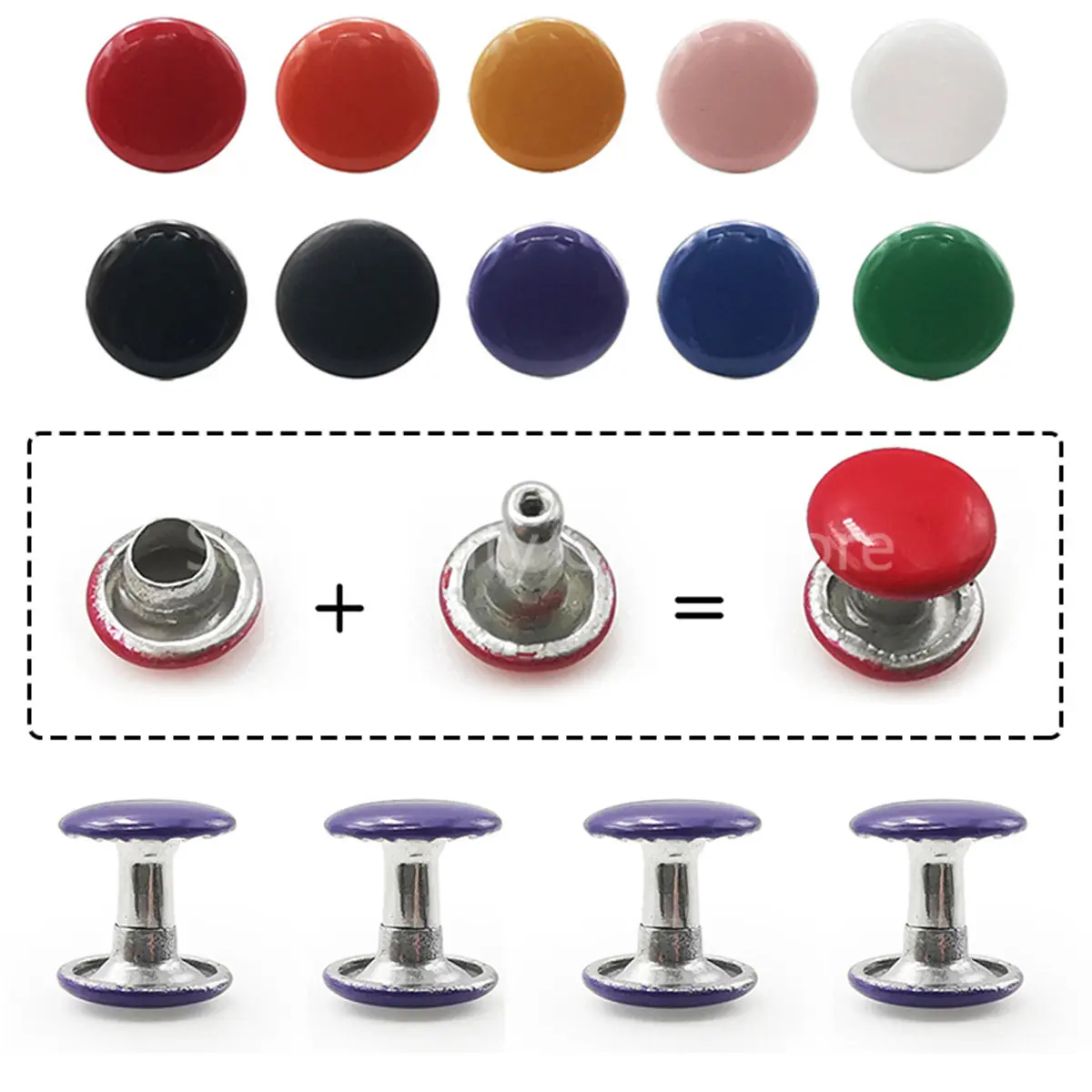 

100sets Double Cap Rivets Studs Metal More Color 6/10mm Round Cap Leather Craft Bag Belt Clothing Garment Shoes Pet Collar Decor