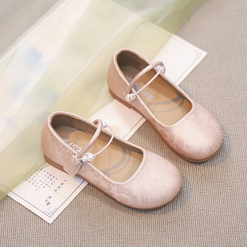 Leather Girls Ballet Flats with Beaded Soft Sole