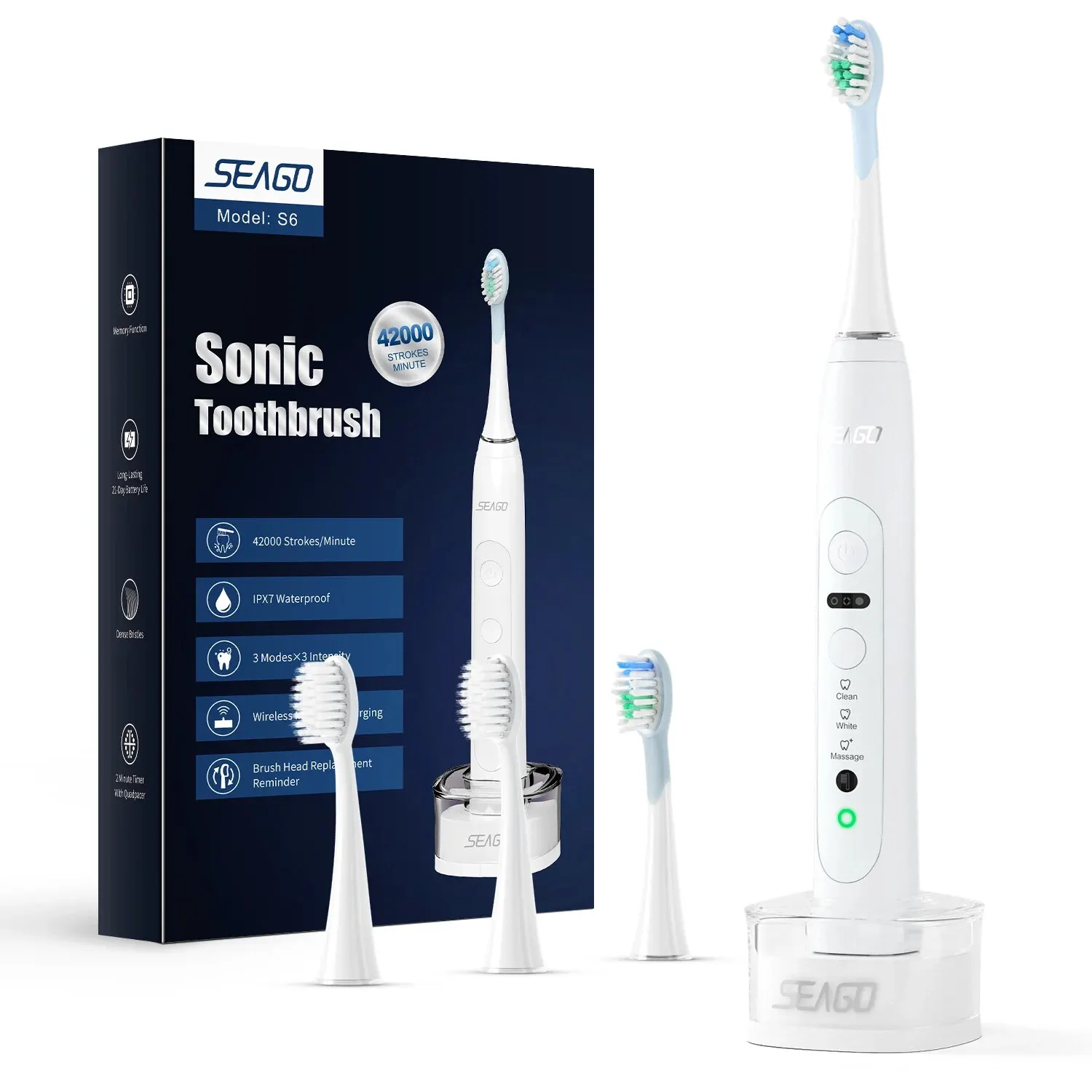 SeagoEliectricToothbrushUpgrade9BrushingModesSmart4Pieces