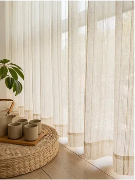 Tende a strisce lineari di dimensioni personalizzate giapponesi in tulle per sala da tè Zen camera da letto in stile log soggiorno camera da letto balcone curtians filato 1