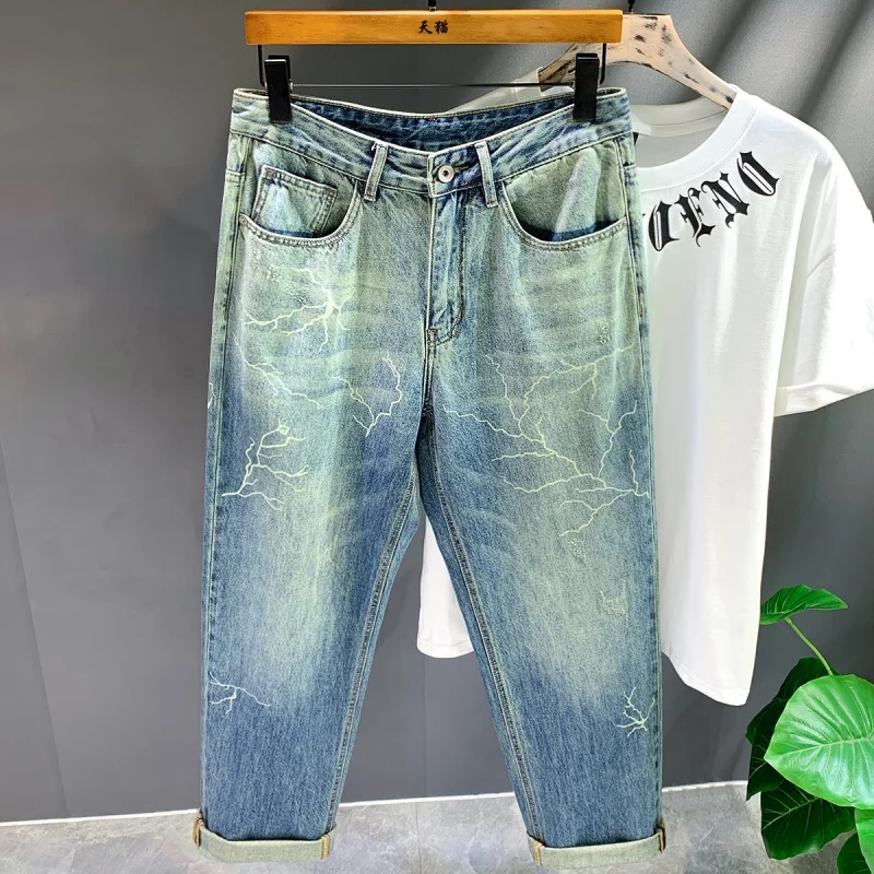

Loose straight jeans men's gradient color2024new fashion street trend men's Korean style personality wide-leg pants