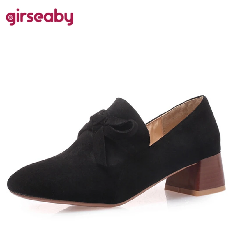 Женские замшевые туфли-лодочки с острым носком, на толстом каблуке Женские замшевые туфли-лодочки с острым носком, на толстом каблуке