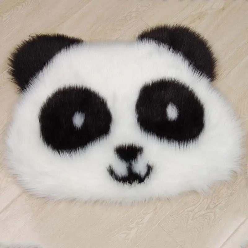 Cute Panda Wool Plush Cushion Carpet Soft Imitation Panda Animal Shape Rug Bedroom Living Room Entrance Door Mat Home Decoration 4