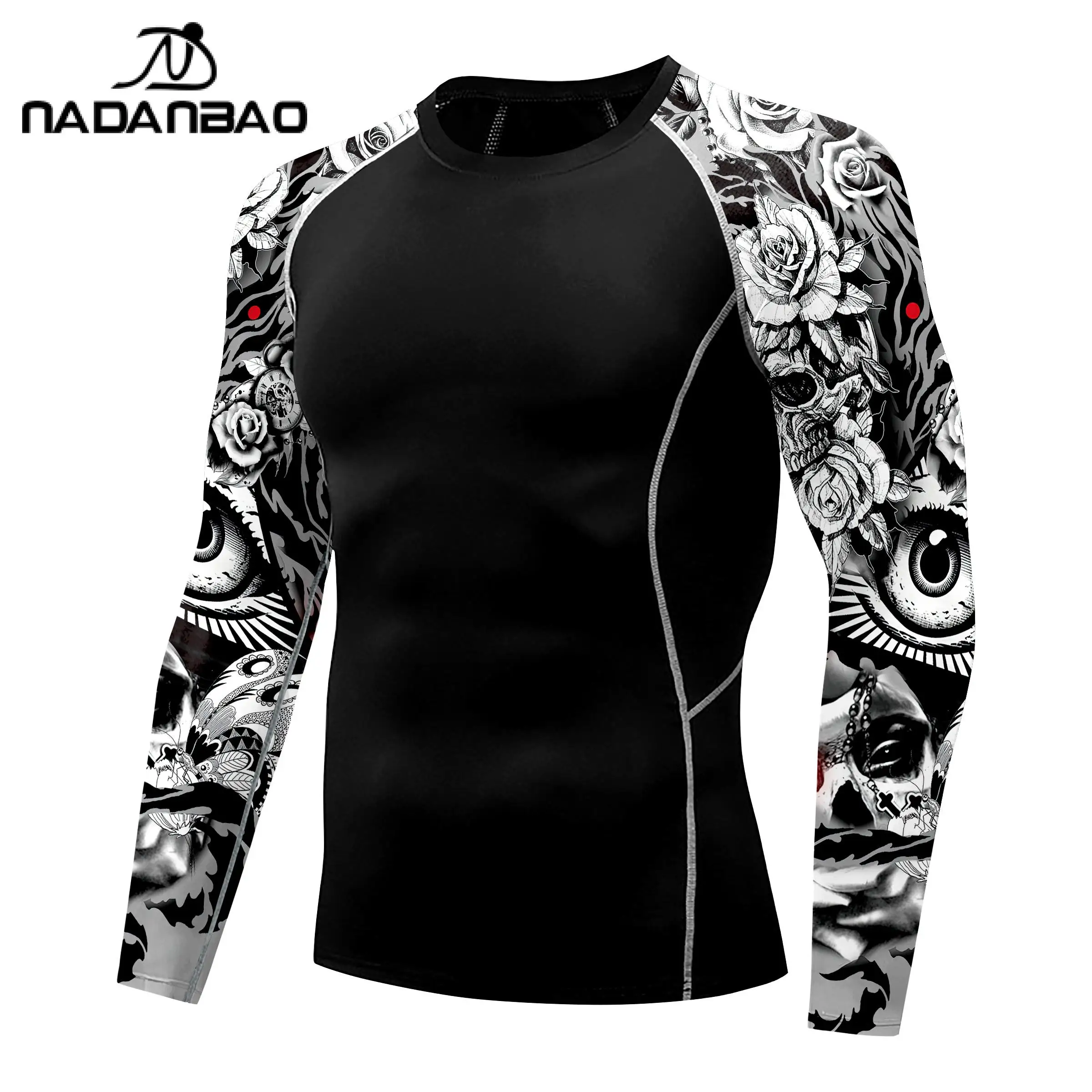 Nadanbao Men Holiday Party Swimwear 3D Printing Fitness Swimsuits Beach Long Sleeve Fashion Gym Top Surfing Beachwear Top
