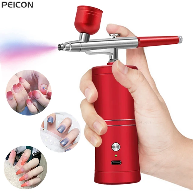 Aerógrafo portátil con compresor para uñas, PISTOLA DE PULVERIZACIÓN para  pintura de pasteles, manualidades, Mini aerógrafo, arte de uñas - AliExpress