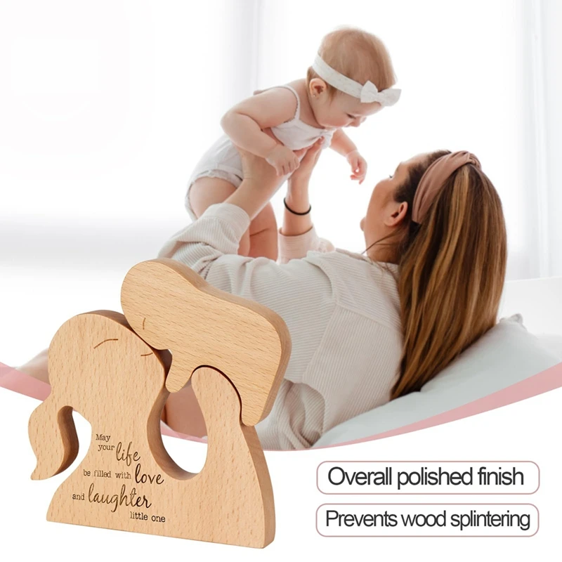 

2 PCS New Born Baby Girls Boy Gift, Wood Color Wooden For Girls Boys For Girls Boys, Mom And New Born Baby Sculpture