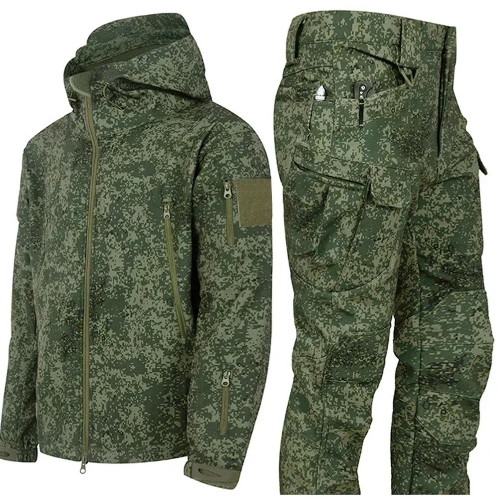 New Men's Winter Jacket Tactical  Sets Fleeced Sharkskin Windproof Waterproof Padding Suits Paintball Uniform Pockets Camo 3