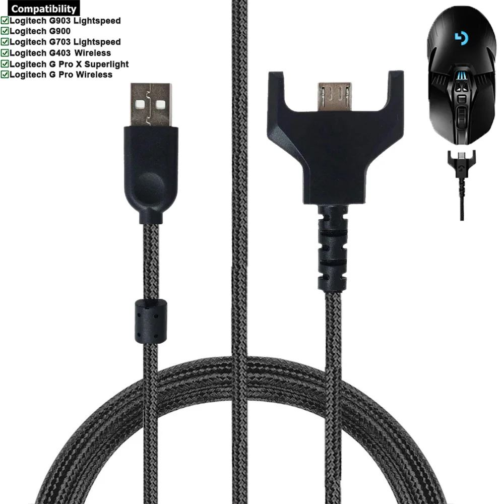 

Replacement Braided USB Charging Data Cable Cord for Logitech G403 G703 G900 G903 Lightspeed G Pro X Superlight Wireless Mouse