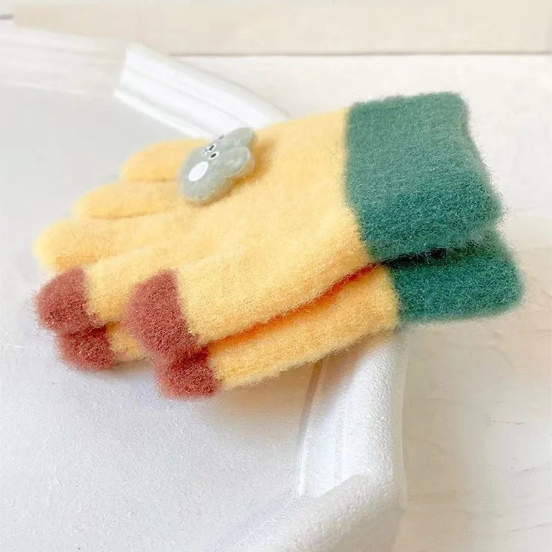 Korean Cute Cartoon Baby Gloves Winter Thick Velvet Boy Girl Warm Five Finger Mittens Outdoor Anti-Cold Toddler Kids Gloves 4