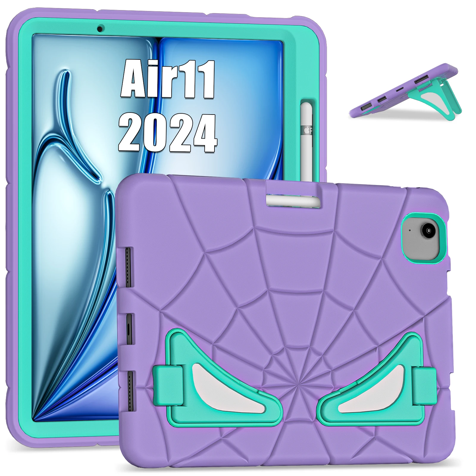 Children's Spider Shockproof Tablet Case with Kickstand and Pen Slot - Silicone + PC Protective Cover