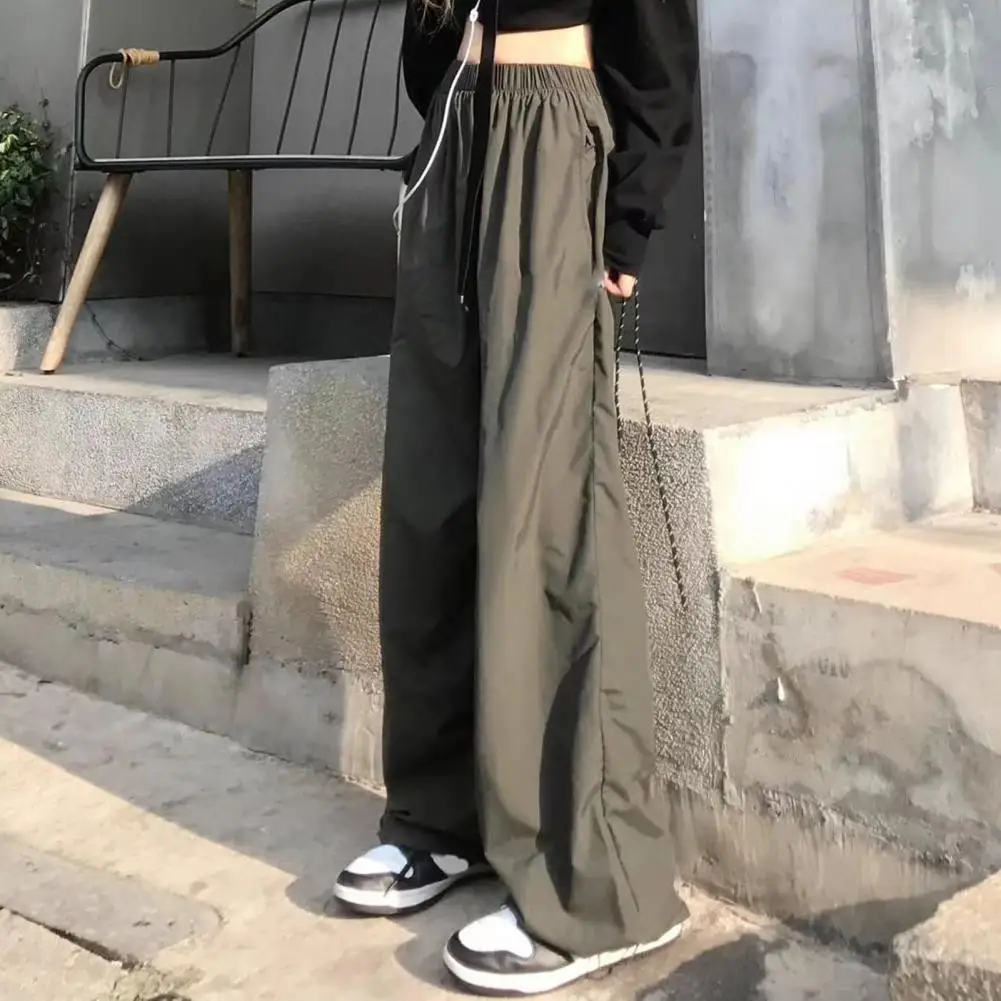 Korean Streetwear High Waisted Straight Sweatpants Women Cargo Pants Black Wide Leg Pants Lady Vintage Drawstring Trousers