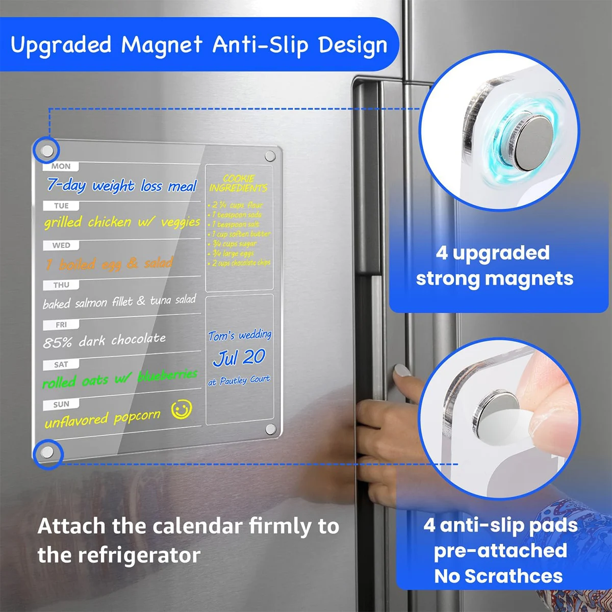 Acrylic Magnetic Weekly Menu Board Dry Erase Board Reusable Meal Planner