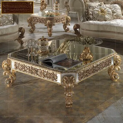 

custom Italian style furniture, European solid wood carving, golden coffee table, French villa, guest, director, tea table