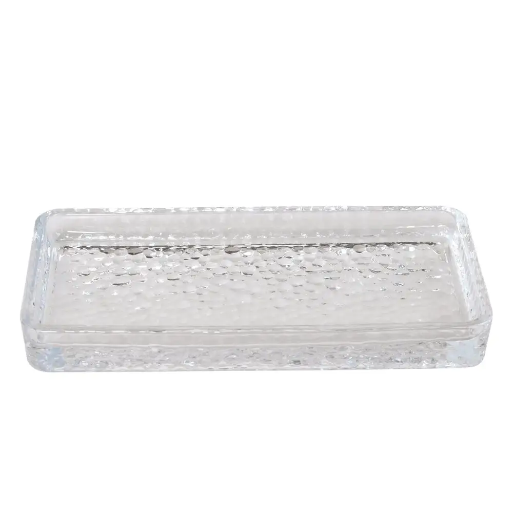 Hammered Glass Vanity Tray Organizer Clear Elegant Makeup Perfume Jewelry Cosmetic Storage Shower Bathroom Display Durable Heavy 4