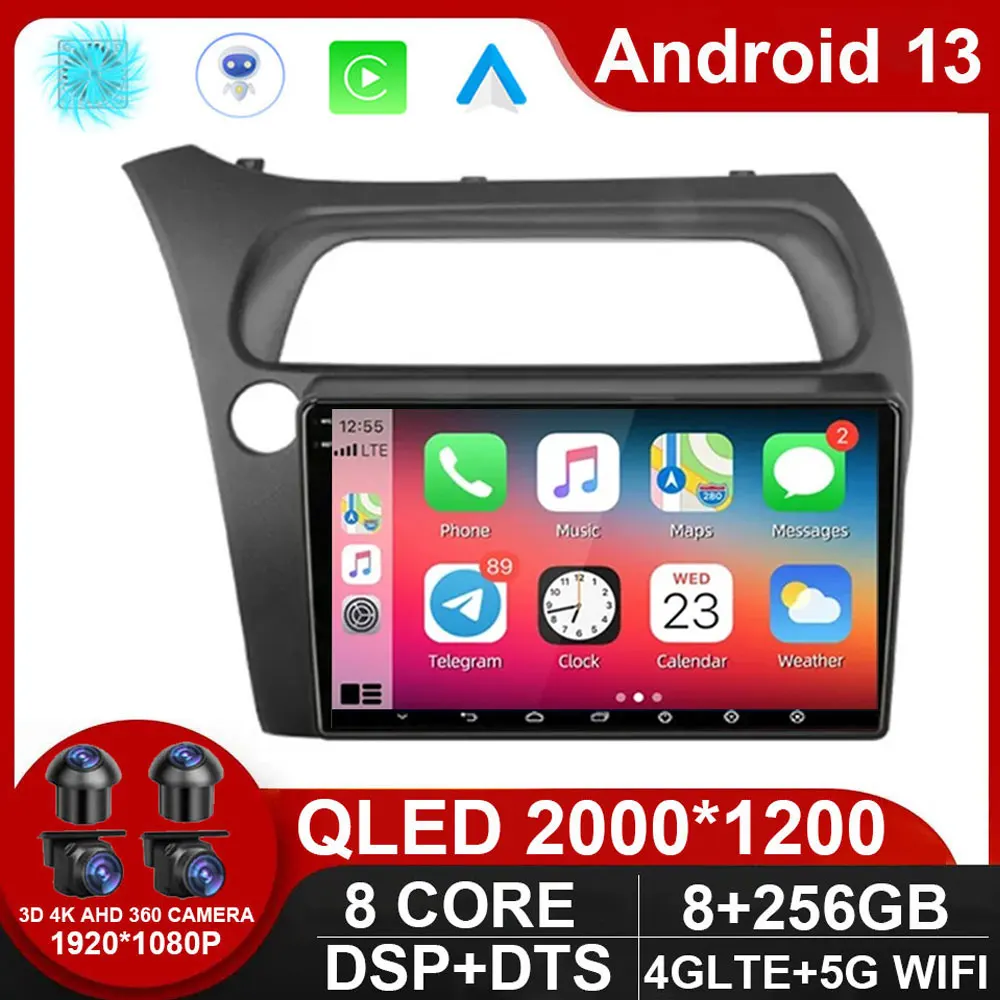 

Автомагнитола на Android 13, мультимедийный плеер для Carplay, Автомобильная GPS-навигация, без DVD, для Honda Civic Hatchback 2006, 2007, 2008-2011, 2DIN