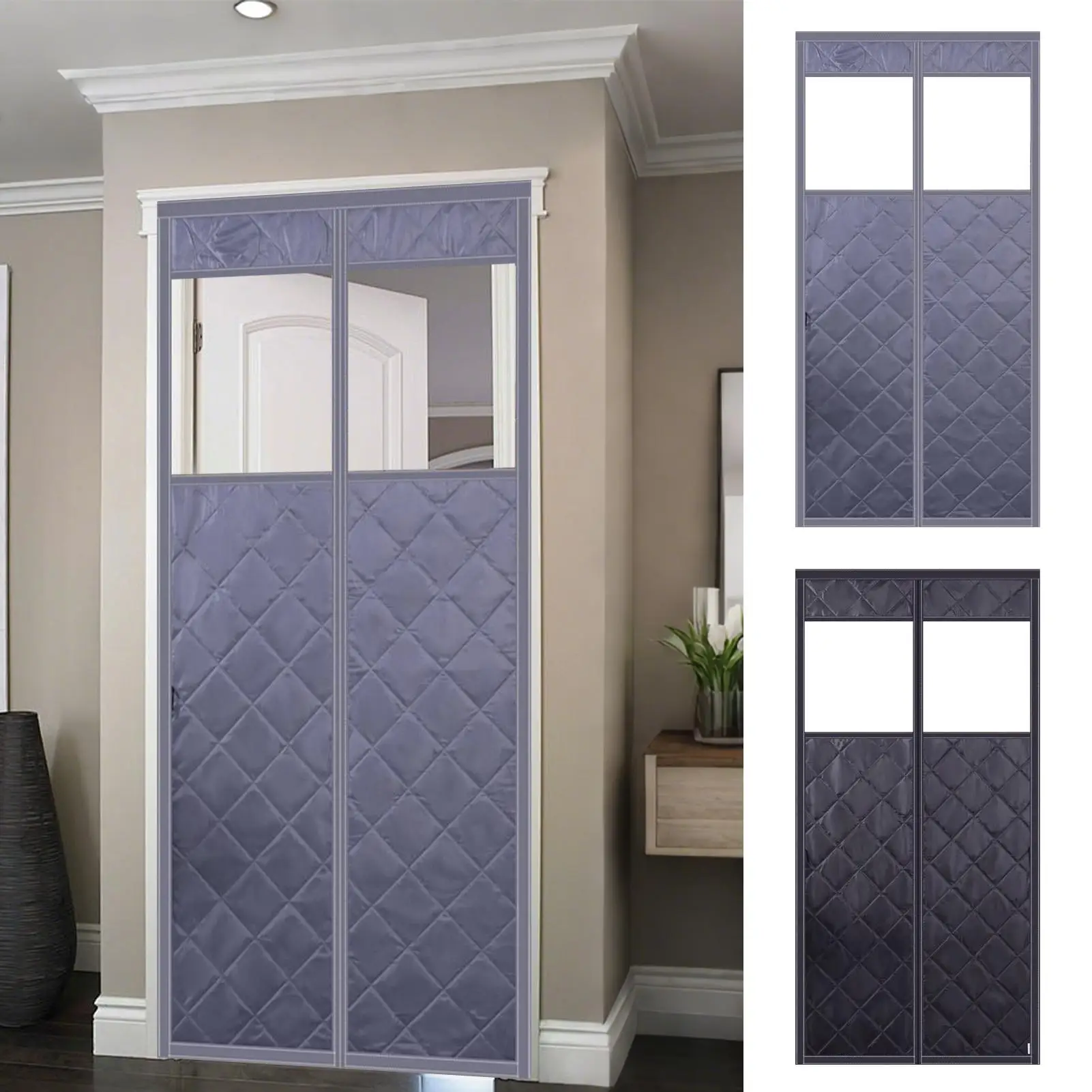 Winter Thermal Door Cover Magnetic Divider With Clear Window 36x82Inch Winter Warm Doorway Cover For Living Room Kitchen Patio